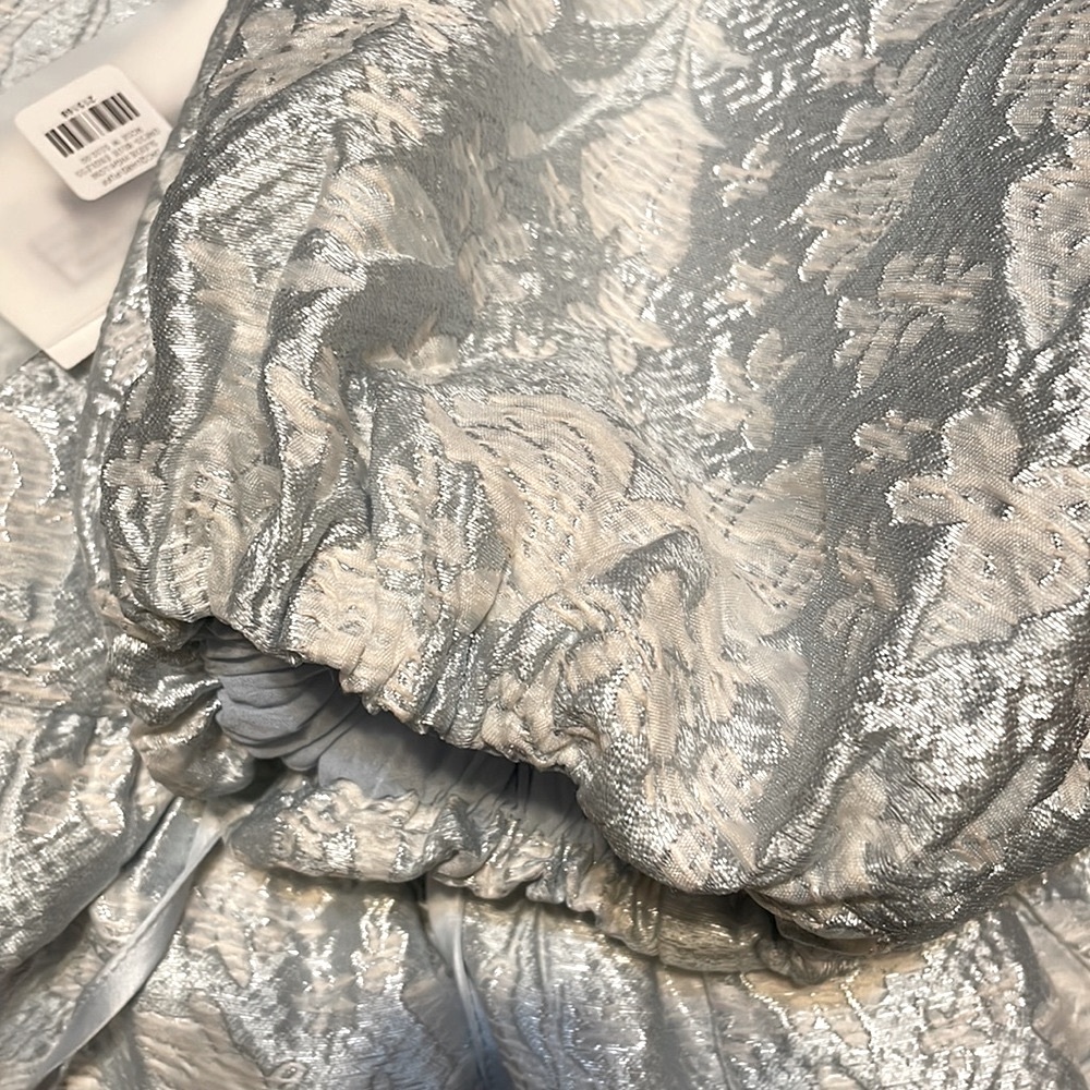 Puff Sleeve Jacquard Silver Blue Dress - Picture 11 of 13